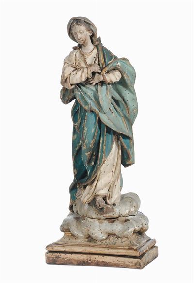 Scultura in Legno Raffigurane Madonna su Nuvola, Genova XVIII Secolo