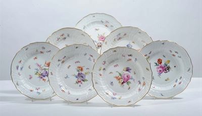 Sei Piatti in Porcellana di Meissen con Decoro alla Rosa, XIX Secolo