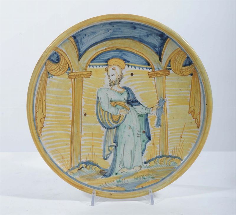 Piatto in maiolica a decoro policromo, XVIII secolo  - Auction Antiques and Old Masters - Cambi Casa d'Aste