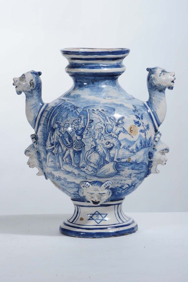 Vaso vecchia Savona in ceramica bianca e blu