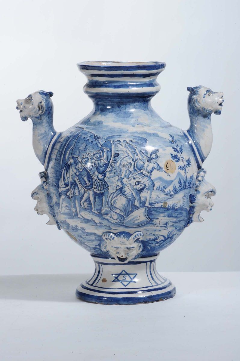 Vaso Ceramica Bianca Blu Famiglia Taccini Vinci 1976