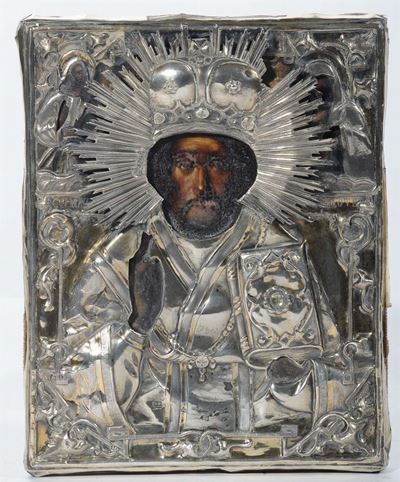 Icona Raffigurante Santo con Riza in Argento, XVIII Secolo