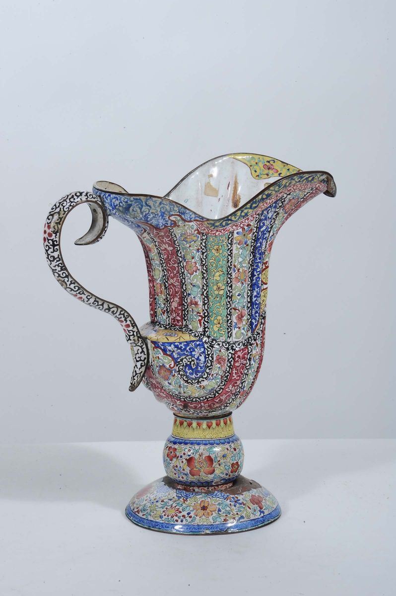 Brocca in metallo smaltato, XIX secolo  - Auction OnLine Auction 02-2012 - Cambi Casa d'Aste