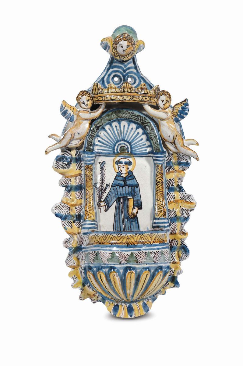 Acquasantiera in maiolica, Laterza XVIII secolo  - Auction Antiques and Old Masters - Cambi Casa d'Aste