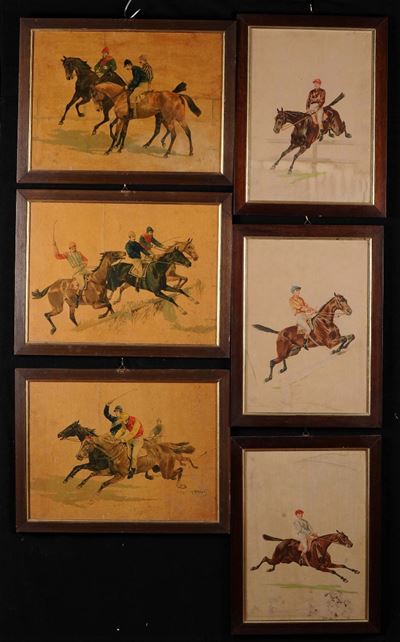 Sei Litografie Raffiguranti Cavalieri