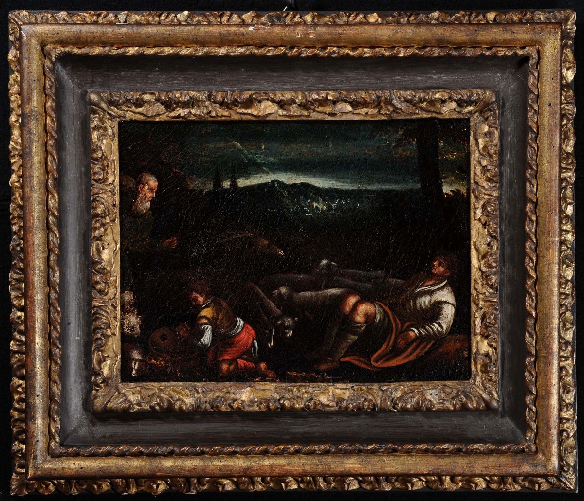 Jacopo Bassano (1510/18-1592), Ambito Diadorazione dei Pastori Annuncio ai Pastori