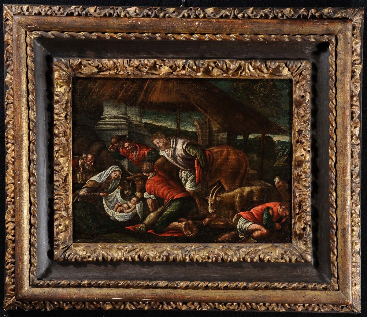 Jacopo Bassano (1510/18-1592), Ambito Diadorazione dei Pastori Annuncio ai Pastori