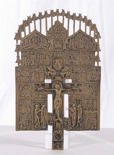 Bronzo Raffigurante Croce dei Patriarchi, Fine XIX Secolo