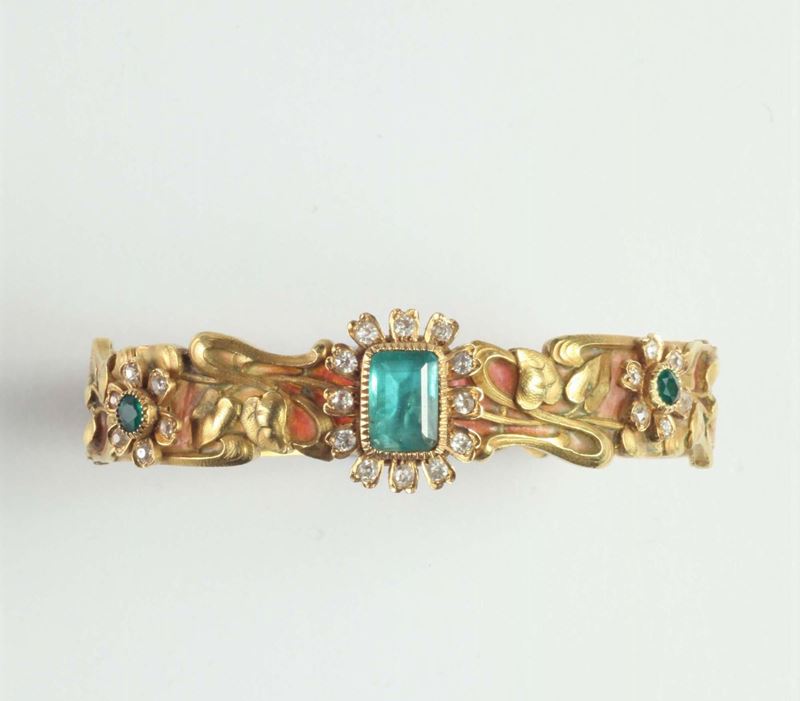Bracciale Liberty in oro e smeraldi  - Auction Silvers, Ancient and Contemporary Jewels - Cambi Casa d'Aste