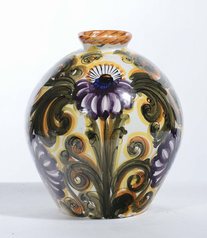 Vaso in ceramica a decoro floreale, Dolcetti Venezia  - Asta Asta OnLine 03-2012 - Cambi Casa d'Aste