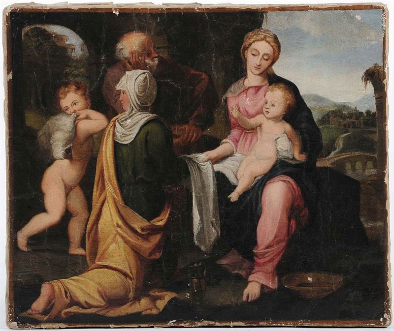 Scuola del XVIII secolo Madonna con Bambino, San Giovannino e Santi  - Asta Antiquariato e Dipinti Antichi - Cambi Casa d'Aste