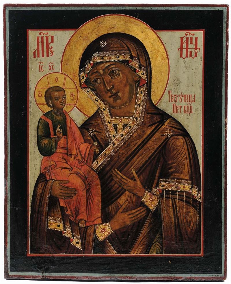 Icona raffigurante Madonna dalle tre mani, Russia XVIII secolo  - Asta Antiquariato e Dipinti Antichi - Cambi Casa d'Aste
