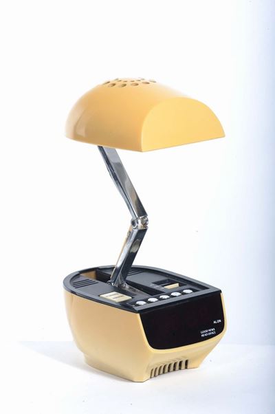 Lampada Sveglia Acctim in Metallo Giallo Laccato Richiudibile, 1970 Circa