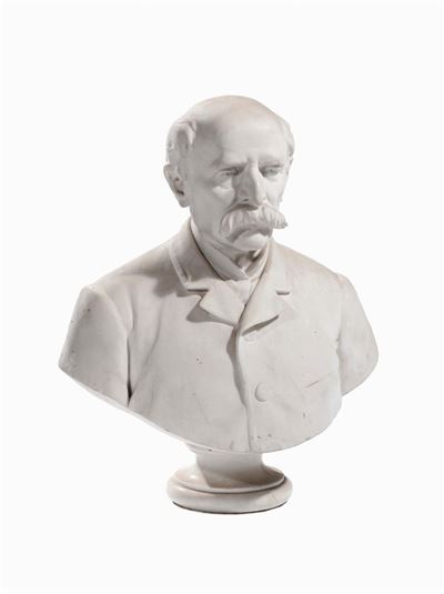 Busto in Marmo Bianco Raffgurante Personaggio Maschile con Baffi