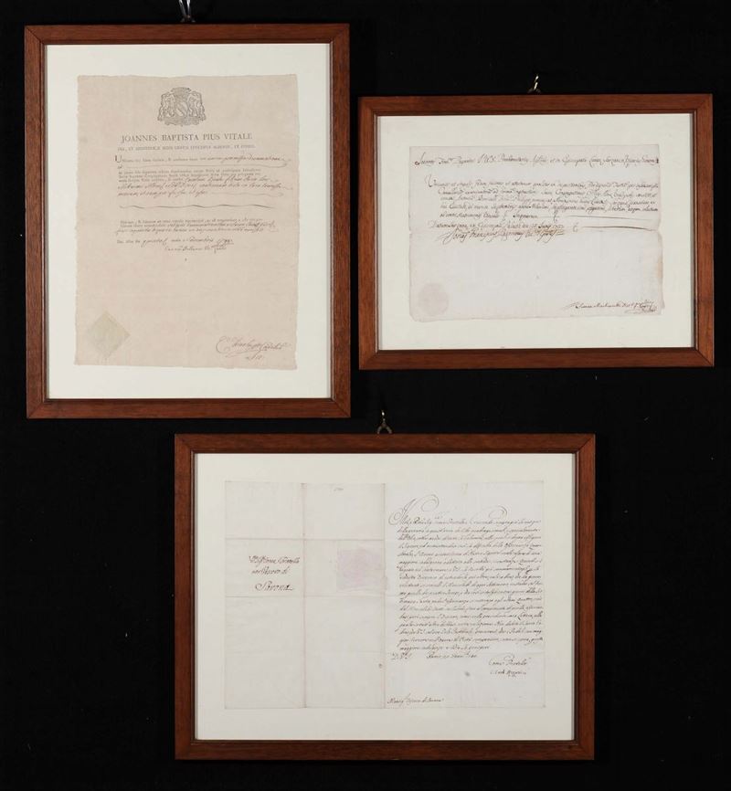 Due dispense Sacre e una licenza di matrimonio, XVIII secolo  - Auction OnLine Auction 10-2012 - Cambi Casa d'Aste