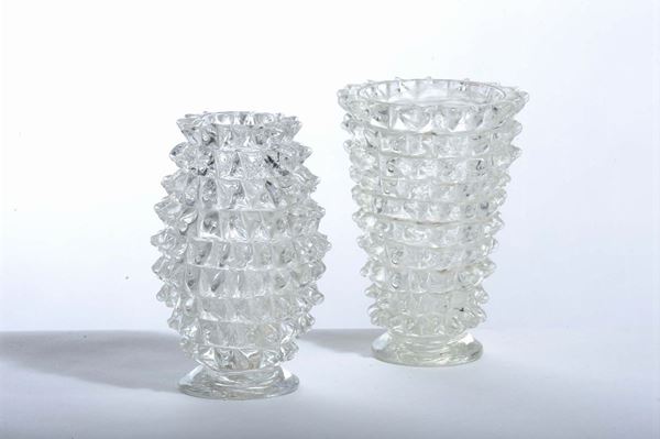 Barovier-Toso: due vasi in vetro rostrato anni '40