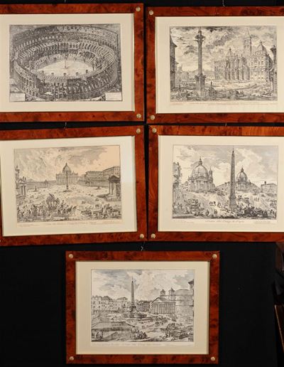 5 Stampe con Vedute di Roma