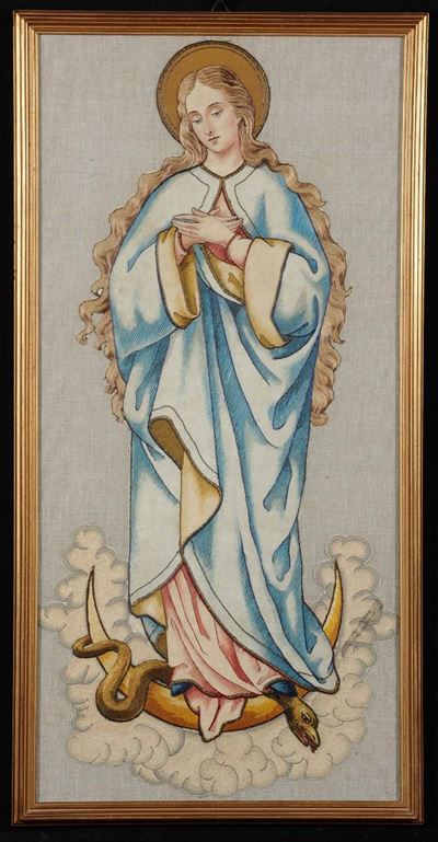 Ricamo su Seta Raffigurante Madonna