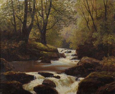 Francic Muschamp (1851-1929)paesaggio con Torrente