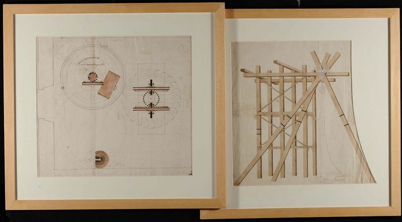Lotto di due disegni tecnici in cornice, XVIII secolo  - Asta Asta a Tempo 9-2014 - Cambi Casa d'Aste