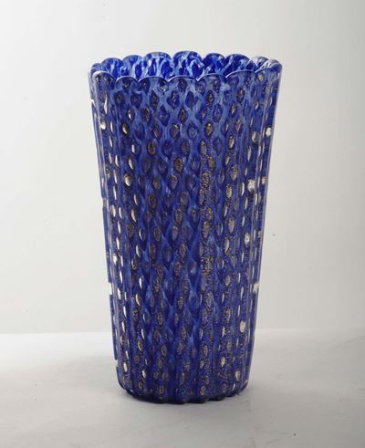 Barovier-toso: Vaso in Vetro Turchese con Inclusioni in Oro