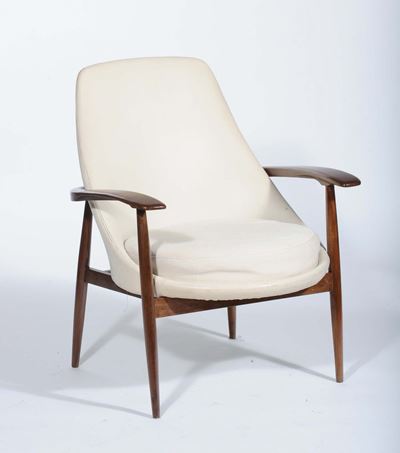 Poltrona Anni '50 in Teak Rivestita in Similpelle