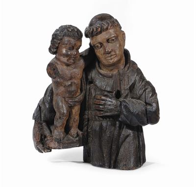 Scultura in Legno Raffigurante Sant' Antonio da Padova con Bambino, Italia Settentrionale Inizi X...