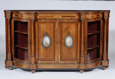 Credenza in Legno Lastronato, Filettato ed Intarsiato, XIX Secolo