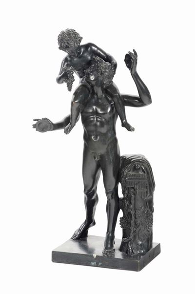 Scultura in Bronzo Raffigurante Fauno con Fanciullo, XIX Secolo