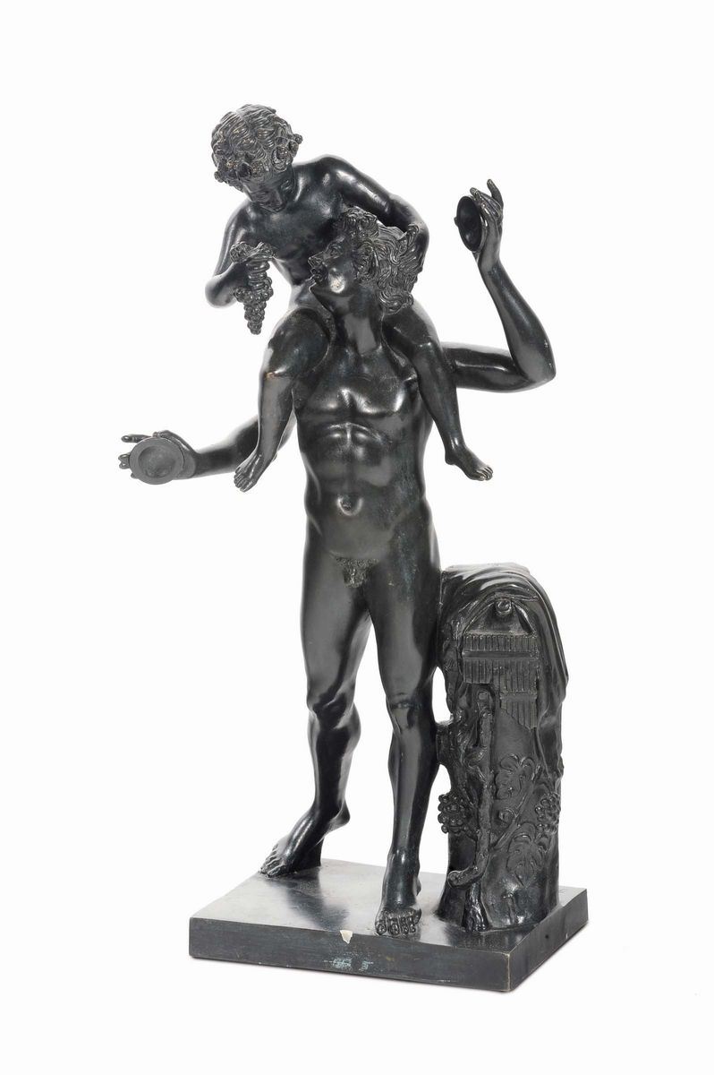 Scultura in bronzo raffigurante fauno con fanciullo, XIX secolo  - Auction Antiques and Old Masters - Cambi Casa d'Aste