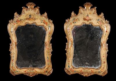 Coppia di Specchierine in Legno Intagliato e Laccato, XVIII Secolo
