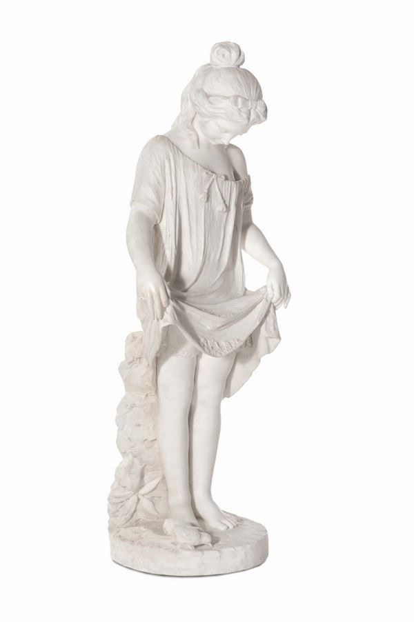 Scultura in marmo bianco raffigurante giovane ragazza, scultore italiano della seconda metà del XIX secolo