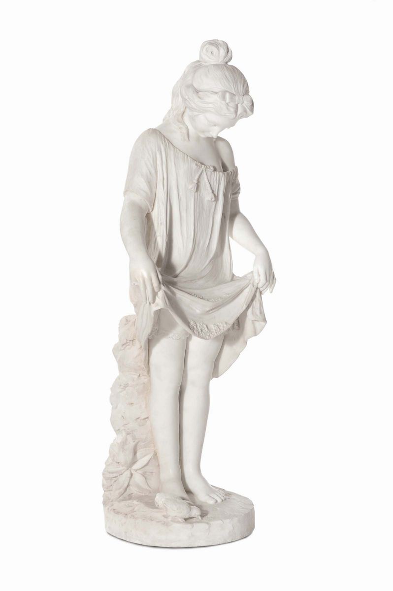 Scultura in marmo bianco raffigurante giovane ragazza, scultore italiano della seconda metà del XIX secolo  - Asta Scultura e Oggetti d'Arte - Cambi Casa d'Aste