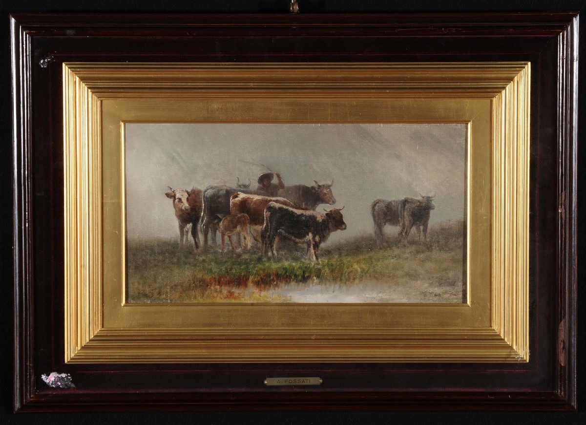 Agostino Fossati (1830-1904)mandria con Pastore