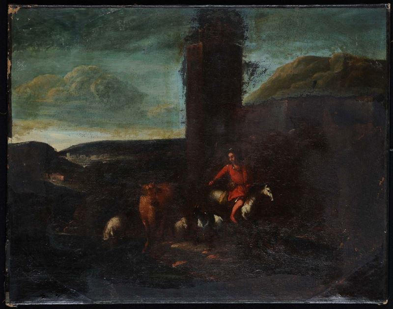 Scuola del XVIII secolo Paesaggio con pastorelli  - Auction Antiques and Old Masters - Cambi Casa d'Aste