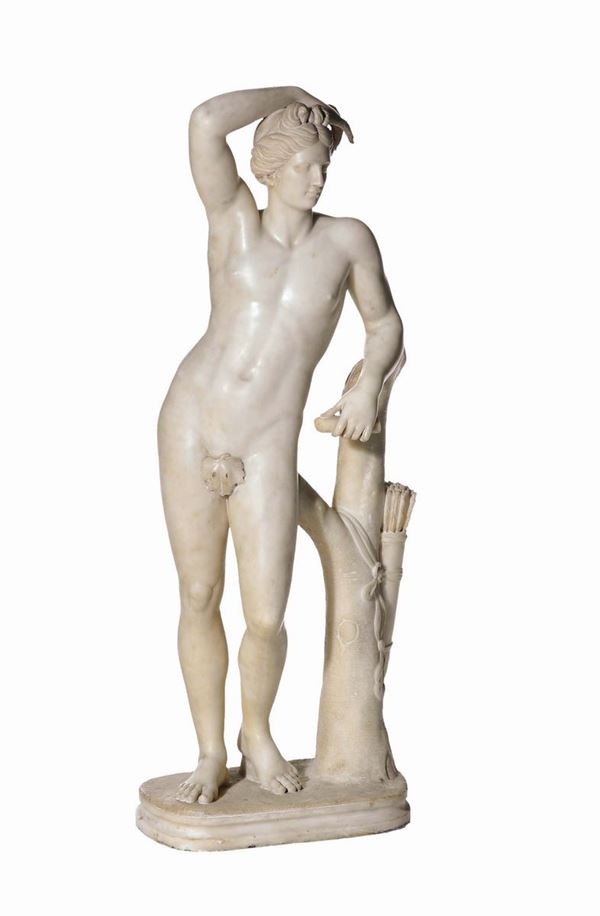 Scultura in marmo bianco raffigurante Apollino, Italia XVIII secolo