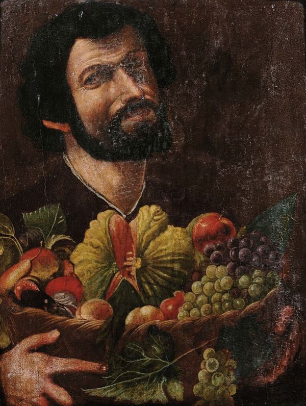 Bartolomeo Cavarozzi (c.1590-1625) e Giovanni Battista Crescenzi (1577-1635), attribuito a Uomo barbuto che regge cesto di frutta