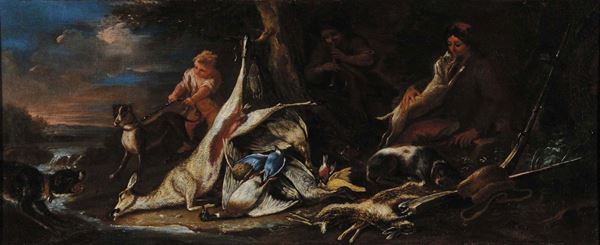 Baldassarre De Caro (1689-1750) Natura morta con uccelli e putti Natura morta con uccelli e putti