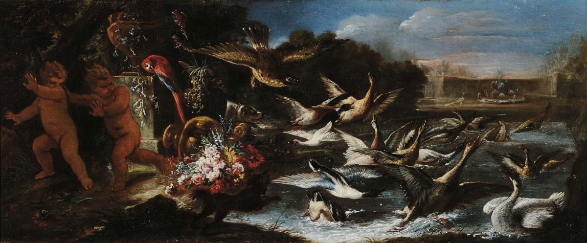 Baldassarre De Caro (1689-1750)natura Morta con Uccelli e Putti Natura Morta con Uccelli e Putti