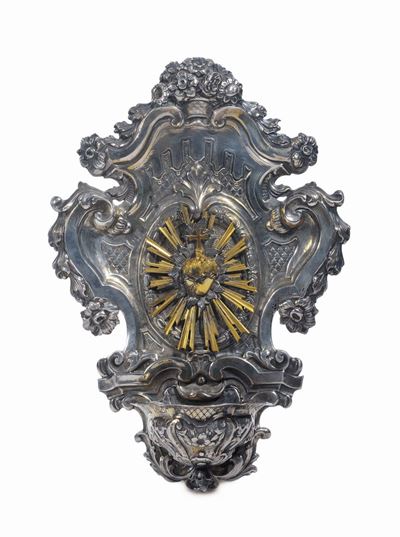Acquasantiera in Argento Sbalzato, Bollo Roma XVIII Secolo