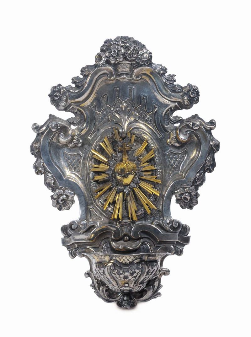 Acquasantiera in argento sbalzato, bollo Roma XVIII secolo  - Asta Antiquariato e Dipinti Antichi - Cambi Casa d'Aste