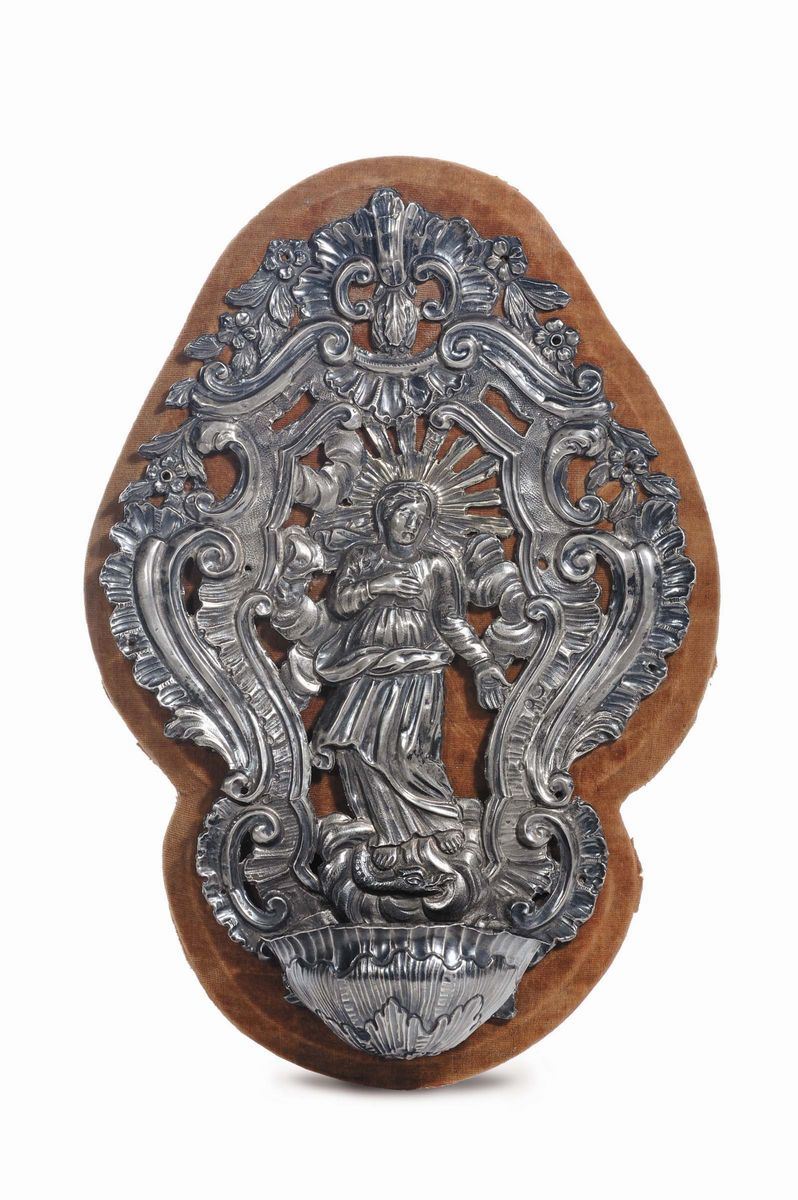 Acquasantiera in argento sbalzato, Genova XVIII secolo  - Asta Antiquariato e Dipinti Antichi - Cambi Casa d'Aste