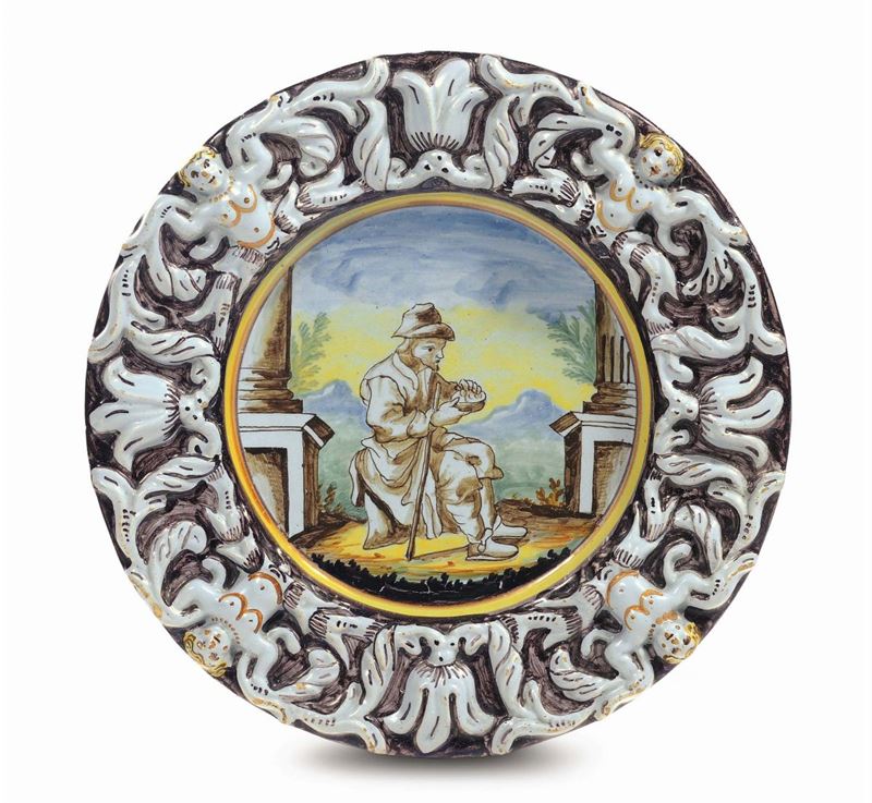 Piatto in maiolica policroma, Pavia XIX secolo  - Auction Antiques and Old Masters - Cambi Casa d'Aste