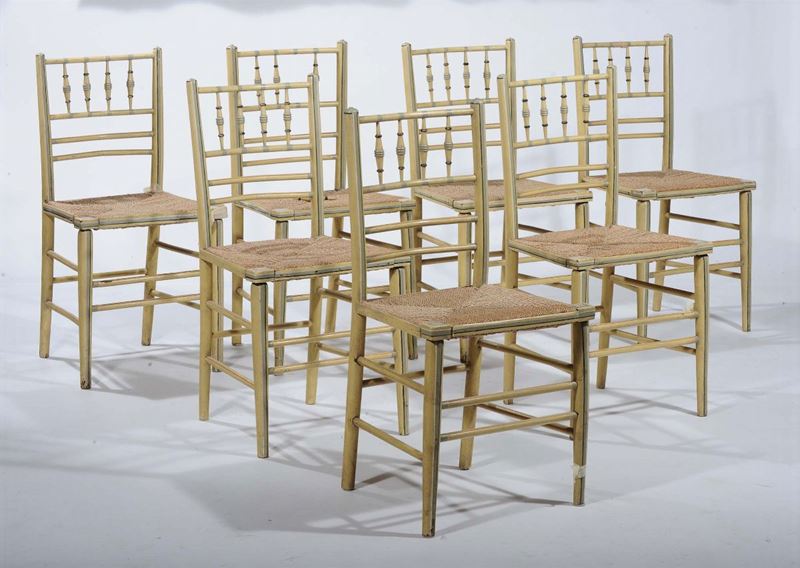 Sette sedie e due poltroncine laccate  - Asta Antiquariato e Dipinti Antichi - Cambi Casa d'Aste