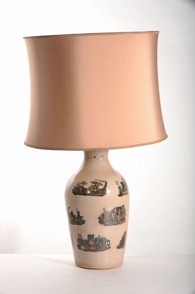 Vaso in Vetro Decorato a Chinoiserie Montato a Lampada, Inizio XX Secolo