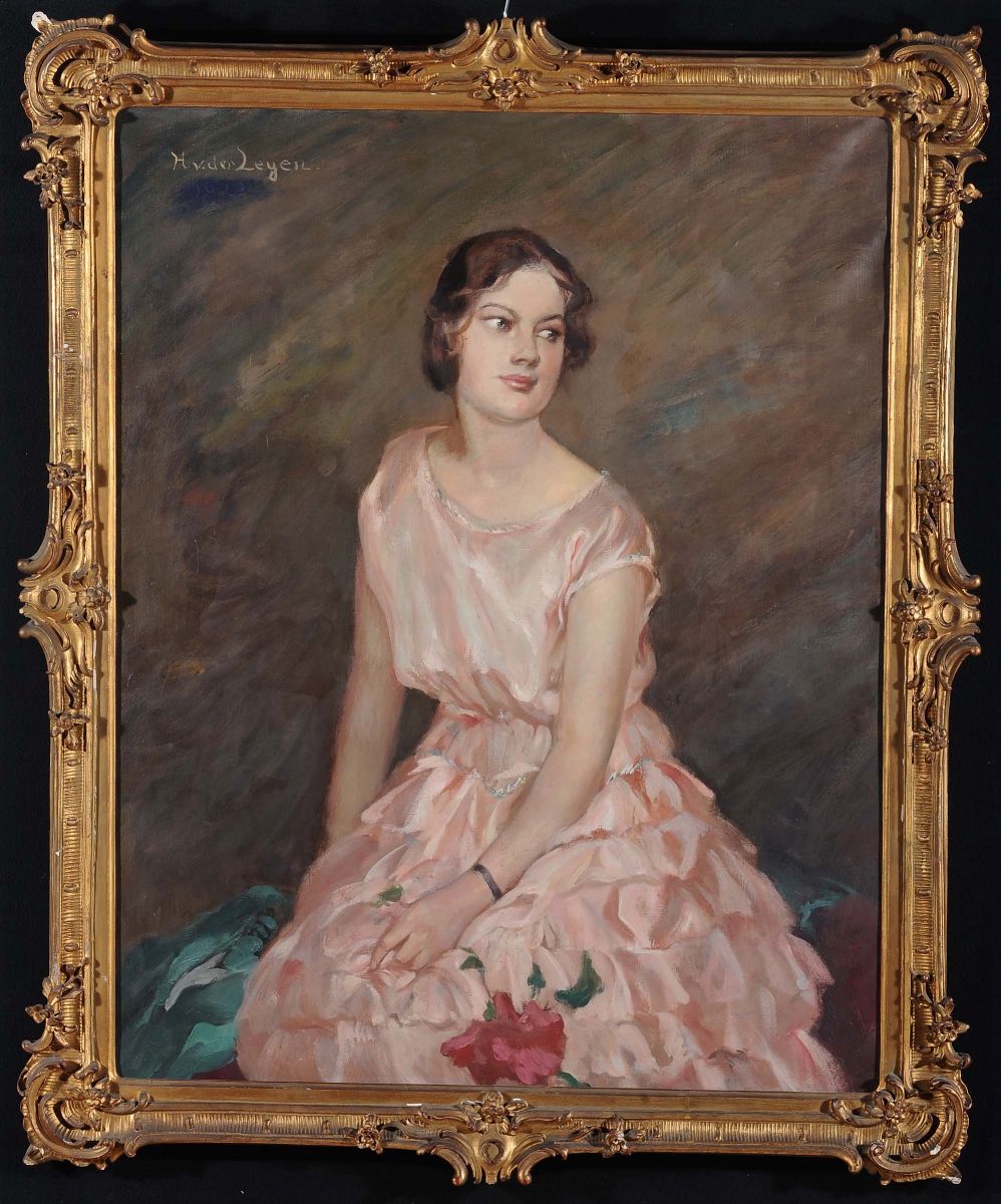 Anonimo Tedesco degli Inizi del XX Secoloritratto di Gentildonna in Abito Rosa