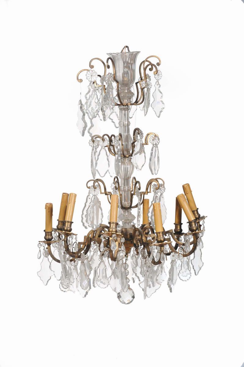 Lampadario a dieci luci in cristallo e metallo dorato, XIX secolo  - Auction Time Auction 3-2014 - Cambi Casa d'Aste