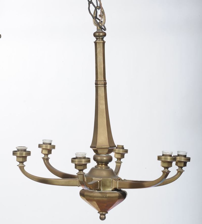 Lampadario a sei luci in metallo dorato  - Auction Antiques and Old Masters - Cambi Casa d'Aste
