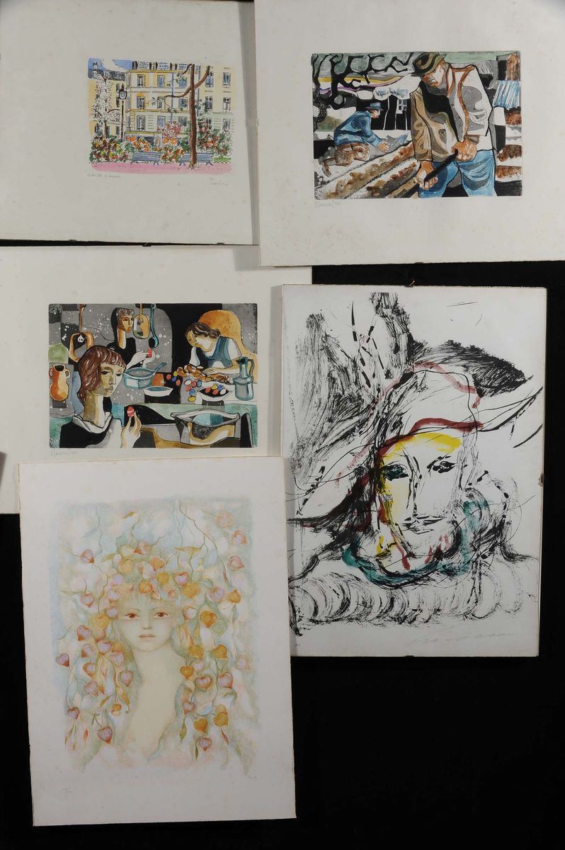 Lotto di cinque litografie di autori differenti  - Asta Asta OnLine 03-2012 - Cambi Casa d'Aste