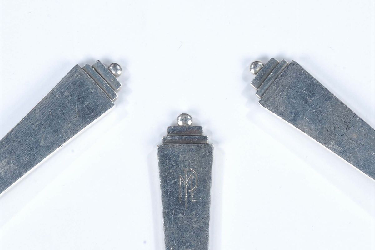 Tre Cucchiaioni in Argento Modello Pyramid, Marchio di G.jensen, Copenaghen XX Secolo